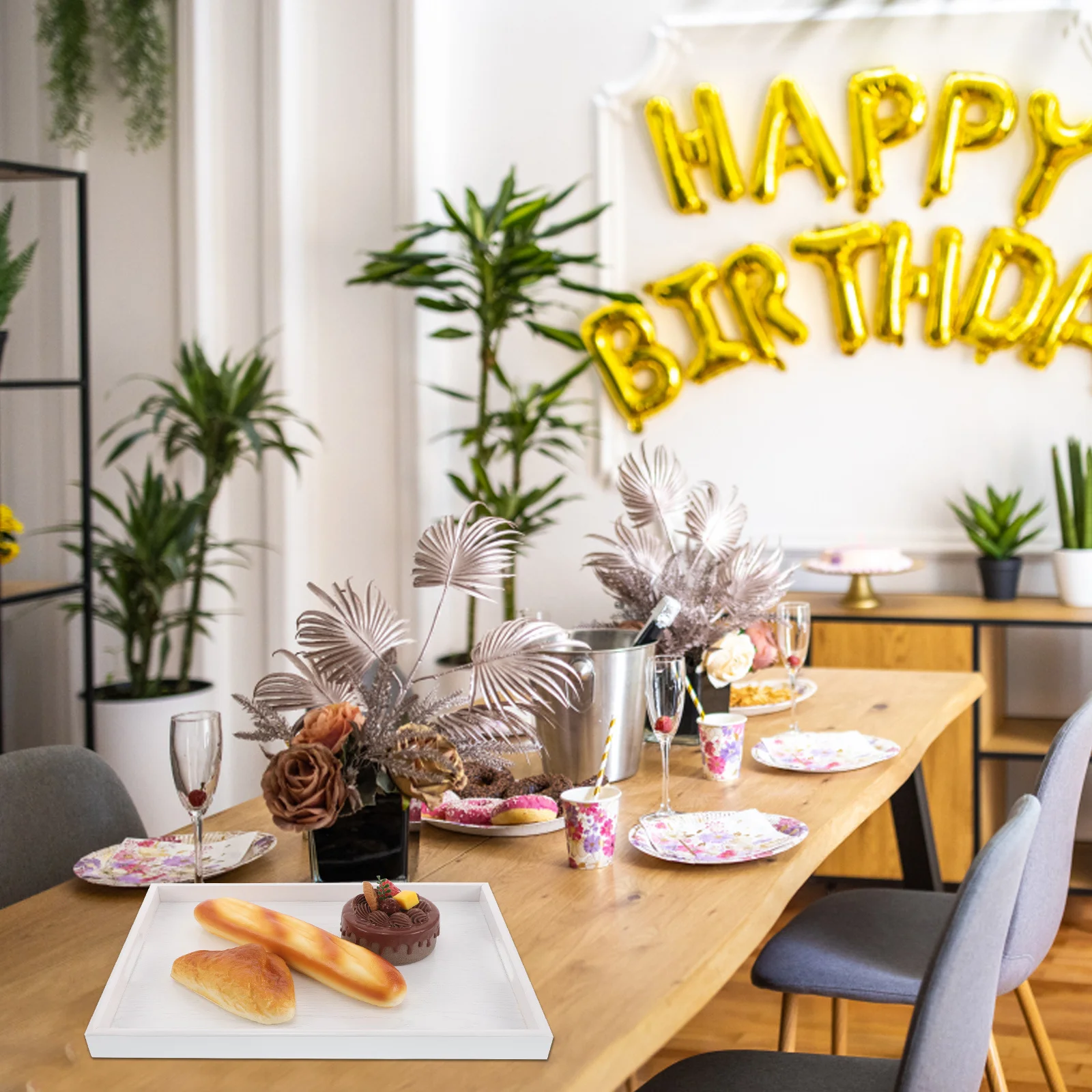 

Wood Tray European Style Serving Handles Breakfast Coffee Tea Food Bread Decorative Organizer Rectangle Decorative Trays