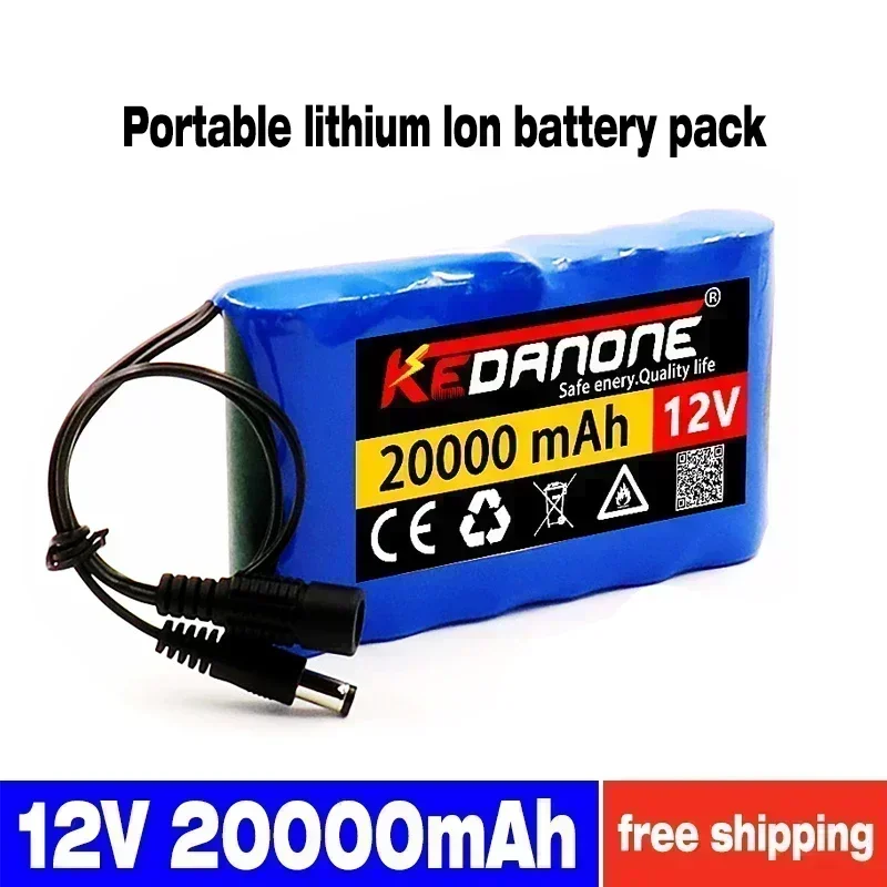 12v 18650 20000mAh DC 12.6V 20Ah Li-Ion Battery with EU Plug 12.6v Charger and 1a DC Bus Header Cable