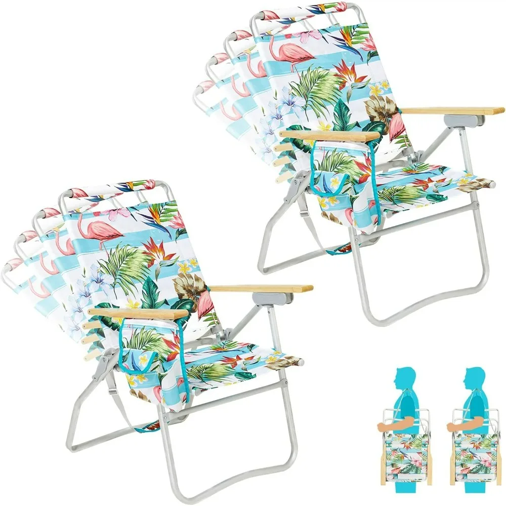 

High Back Aluminum Beach Chair Folding Chair Sling Camping/Sunbathing Chairs Folding Fishing Backpack Lawn Chairs 2 Pack