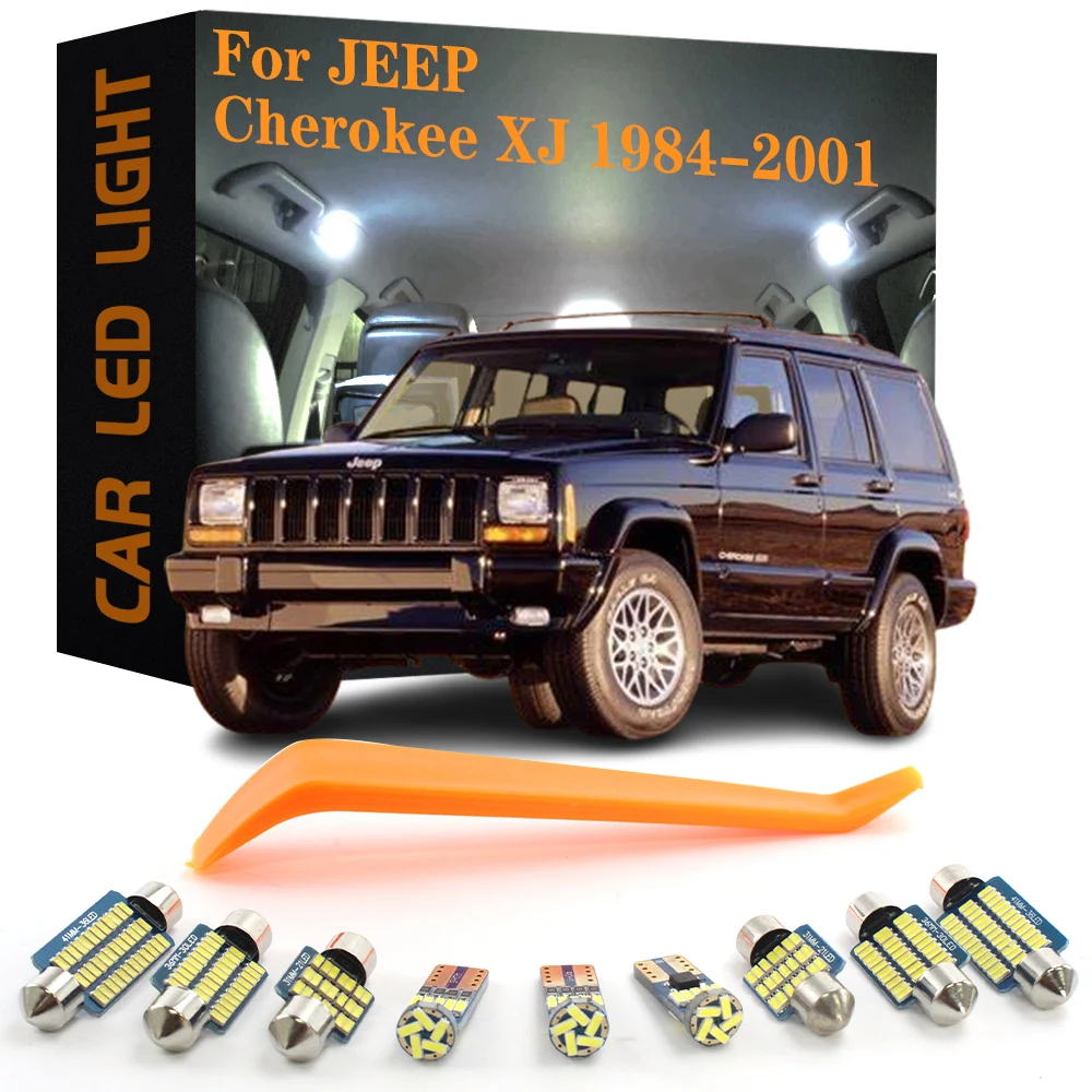 12 szt. Akcesoriów Samochodowych LED Canbus do Oświetlenia Wnętrza Jeep Cherokee XJ 1984-2001 Bez Błędów, Automatyczne Oświetlenie Kabiny, Bagażnika, Tablicy Rejestracyjnej, Żarówki