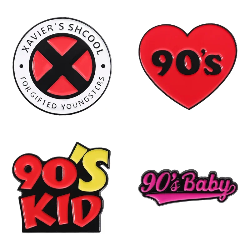 

90's Baby Funny Slogans Enamel Pins Custom Retro Nostalgia 90s Kids Heart Brooches Backpack Lapel Badge Jewelry Gifts For Friend