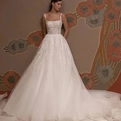 Classic Wedding Dresses A-Line Tulle Bridal Gowns Lace Appliques Square Collar Sleeveless Robes Vestidos De Novia Customized