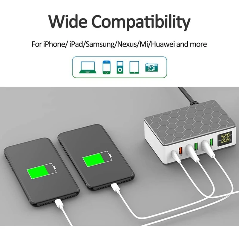 Multiple Port USB Charging Station Charger With 20W PD 2.0 Type-C USB Charger+QC3.0 Fast Charger,6-Port Charger,EU Plug