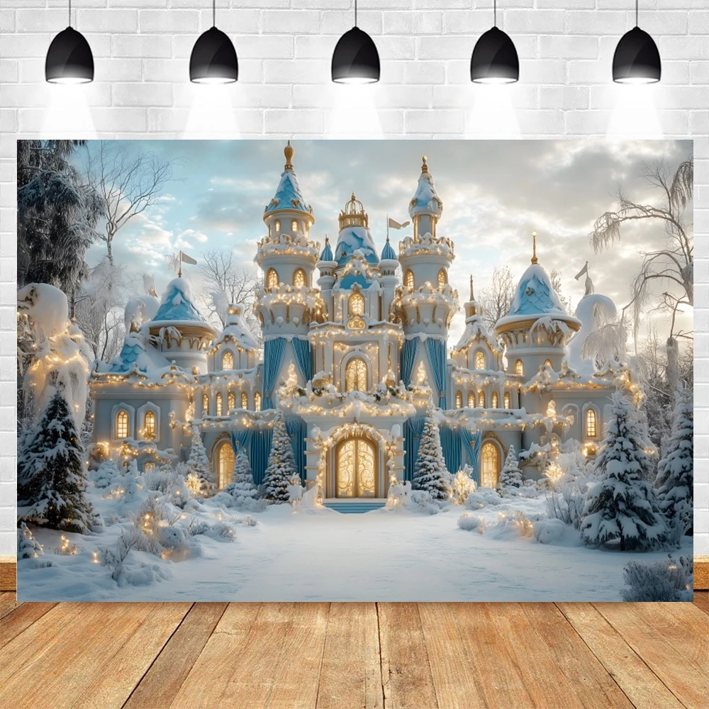 Winter Castle Christmas Background Photography Frozen Wonderland Snowy Forest Backdrop Girls Birthday Party Decor Photo Props