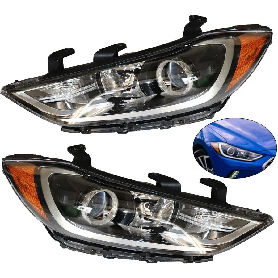 مجموعة مصابيح أمامية هالوجين لـ 2017 2018 Hyundai Elantra SE SEL Value Edition استبدال المصباح مع الإسكان الأسود La