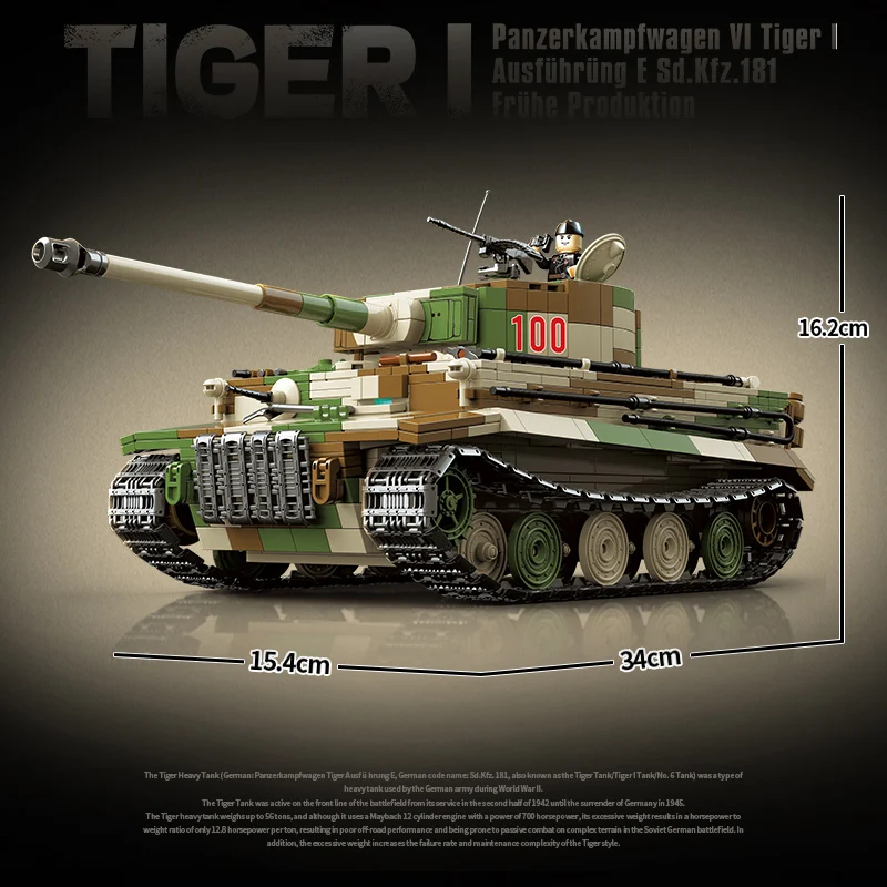 Army King New Military Camouflage Tiger Type I Heavy Tank Leopard style Building Blocks Toy Festival Gift Model