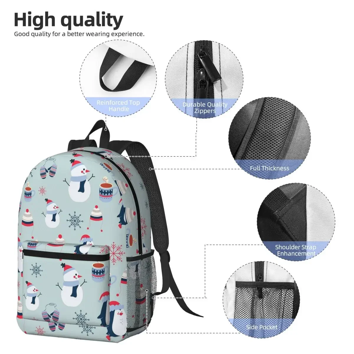 Playful Penguin Dance In Snow Backpack Daypack Large Capacity Children BookBag School Bag Shoulder Bags for Men Women