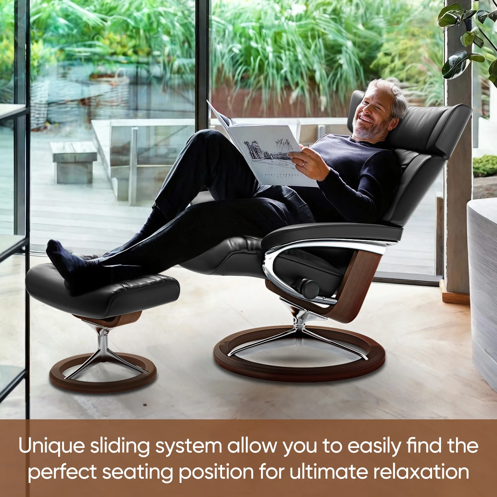 كرسي دوار خلفي قابل للتعديل مع كراسي استرخاء من الجلد الطبيعي المريح والعثماني لغرفة النوم وغرفة المعيشة