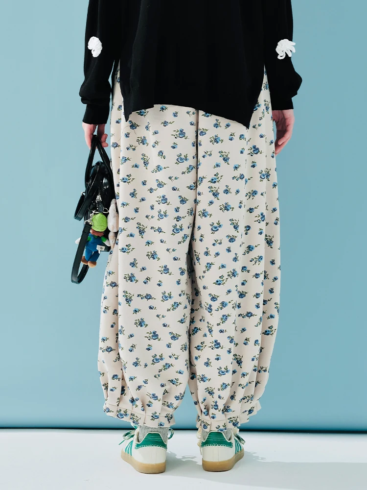 imakokoni gentle blue floral casual pants 2024 autumn and winter small fresh artistic commuting niche pants 244886