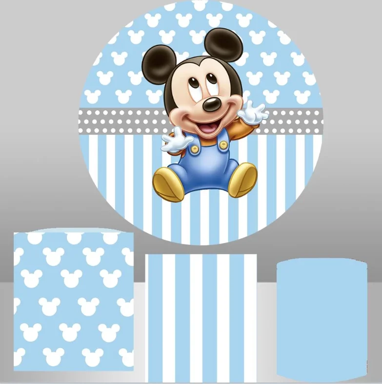 Blue Mickey Mouse Birthday Party Round Backdrops Circle Background Backdrops Photography Wall Hanging Party Decor Covers Pliths