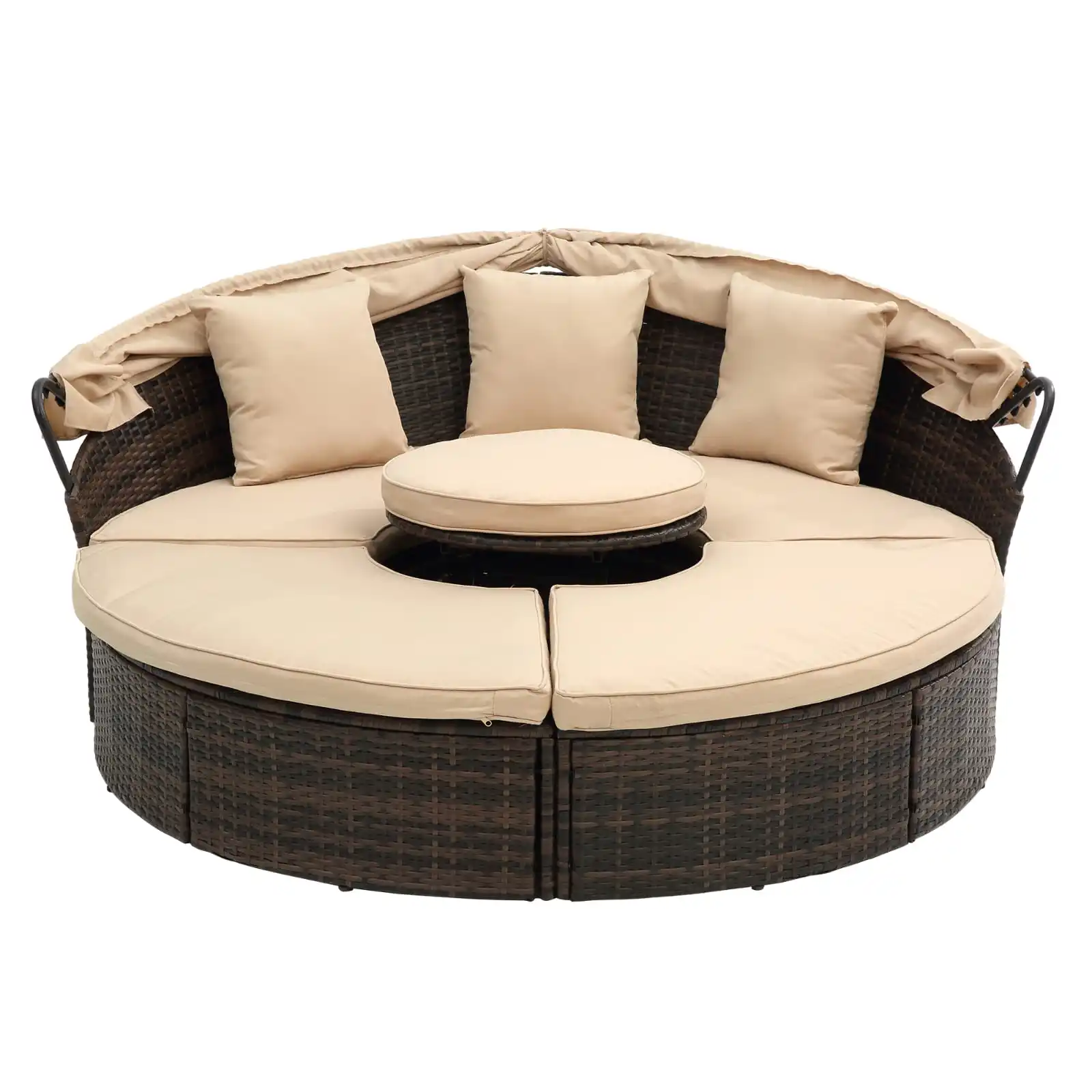 #Modern Luxury Sets Sunshade Beige Color Canopy-Style Round Rattan Lounge Chair Other Outdoor Furniture Sets