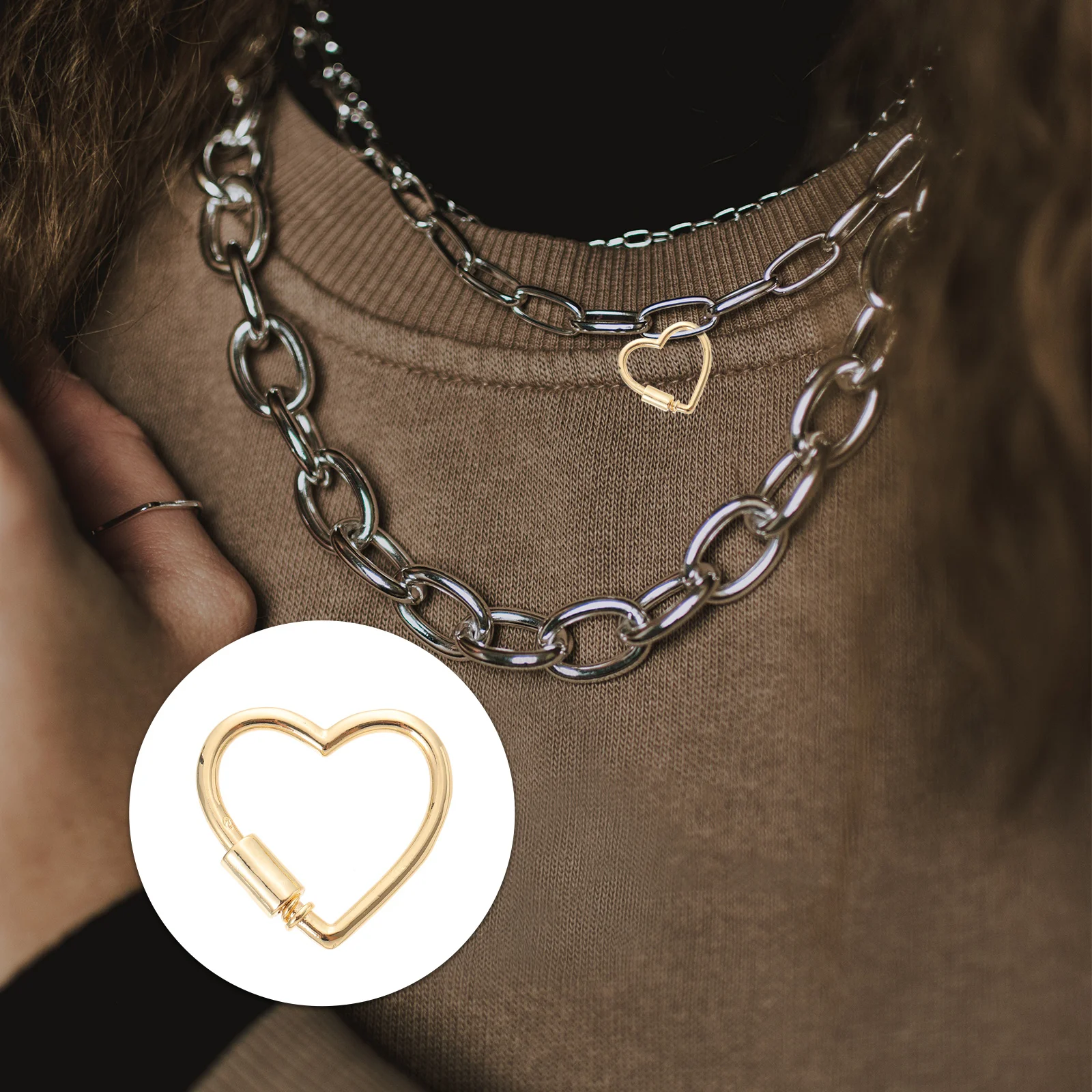 

Heart Shaped Jewelry Link Buckle Carabiner Lock Heart-shaped Screw Keychain Mom Necklace