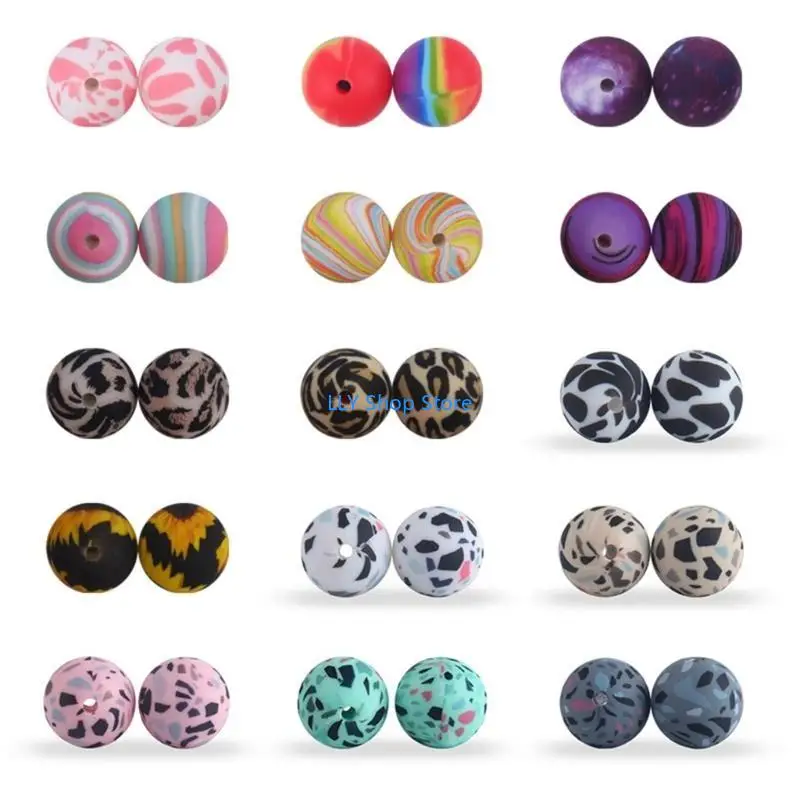 

T8UD Multipurpose Silicone Beads 15mm Round Beads Necklace Bracelet Silicone Beads
