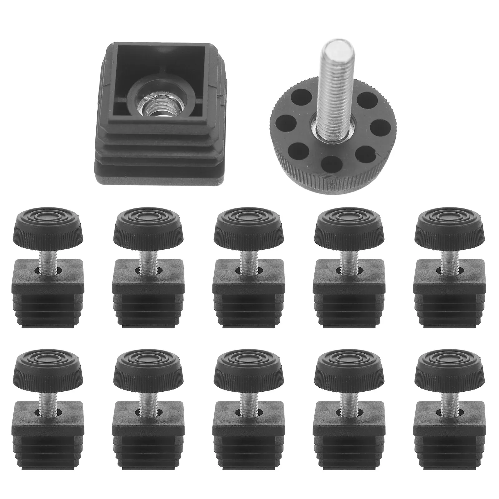 12Sets Adjustable Furniture Leveling Feet M8x30 Square Tube Insert Foot Caps Self Leveling Screw Replacement Glides for Office