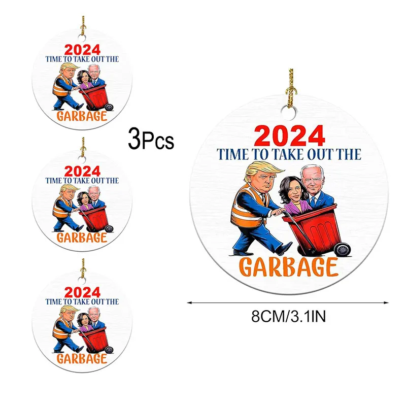 3Pcs Trump Christmas Ornaments 2024 - Trump Garbage Truck 2024 Acrylic Ornament, Trump Merchandise, Trump Gifts