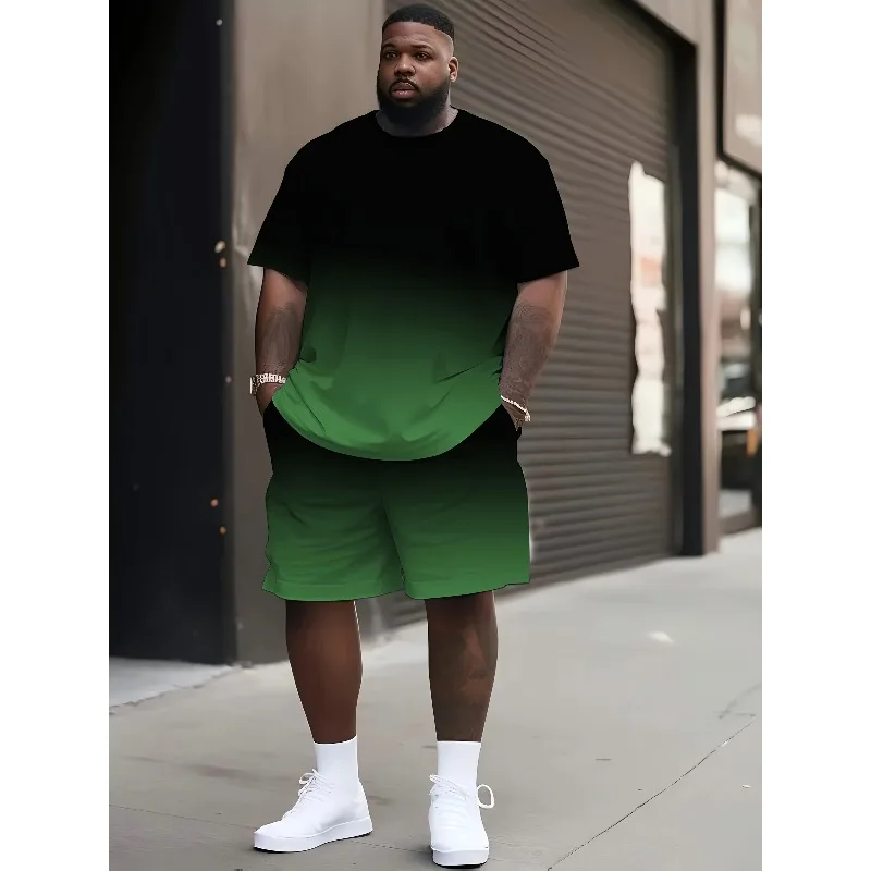 2025 Fashion Outdoor Casual T-shirt Shorts Summer Large Men's 3D Printed Short Sleeve Top Shorts 2-piece Set