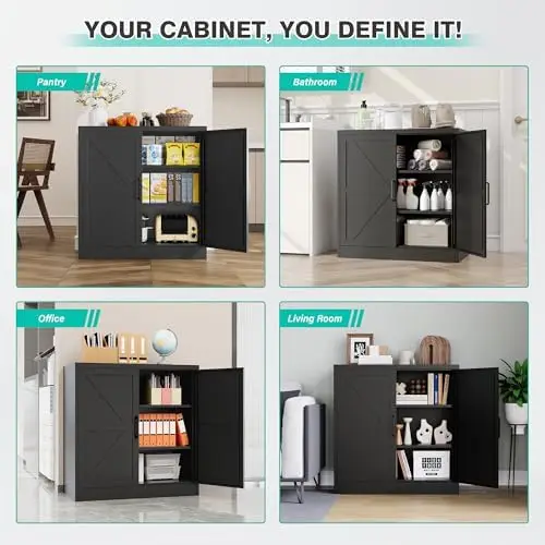 Black Storage Cabinet with Doors and Adjustable Shelves,36" Tall Farmhouse Food Pantry Cabinets,Small Sideboard image 5