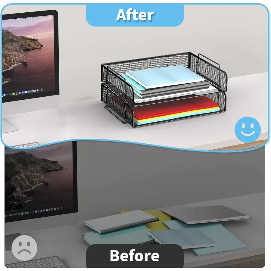 4 Tier Stackable Letter Tray Metal Mesh File Storage Desktop Organizer for Home Office Black