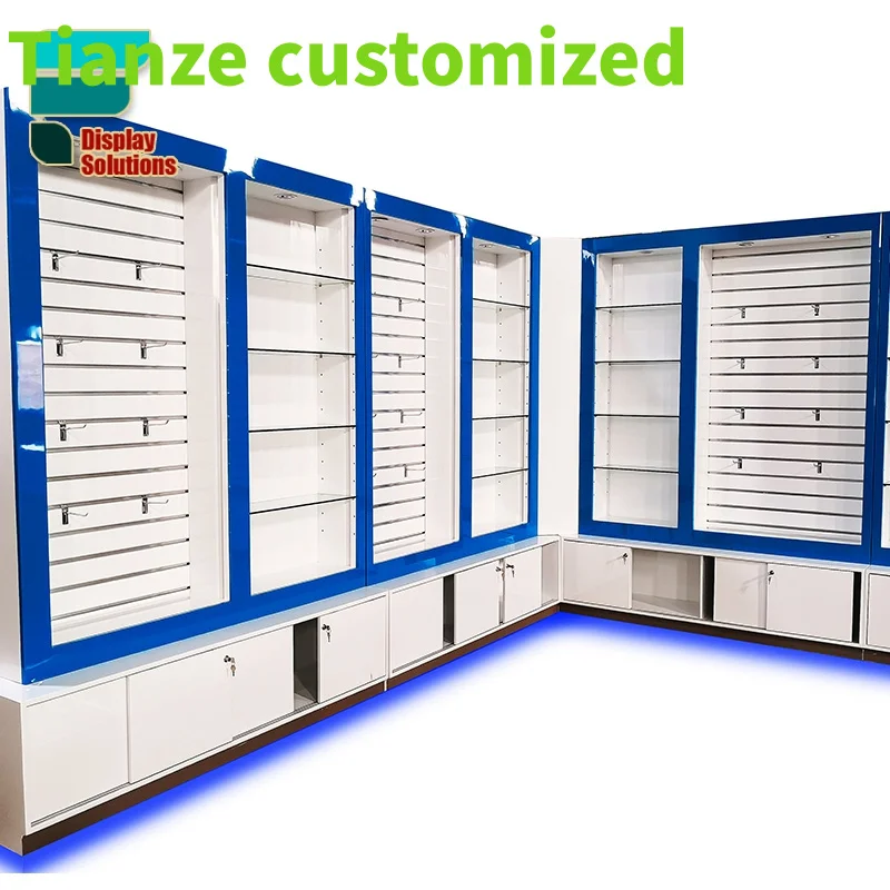 

Customized-Customized Wood Display Showcase Mobile Shop Cell Phone Accessories Kiosk Counter Table Products