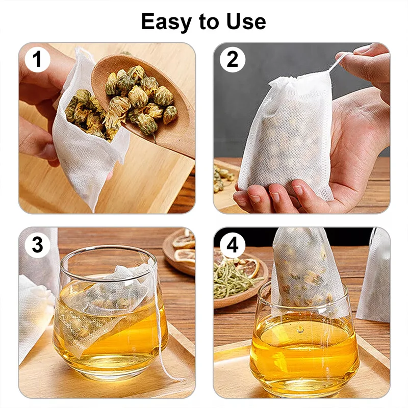 New 100PCS Non-woven Tea Bags Disposable Teabags With Drawstring Sealing Coffee Spice Tea Filter Paper Infuser Kitchen Teaware