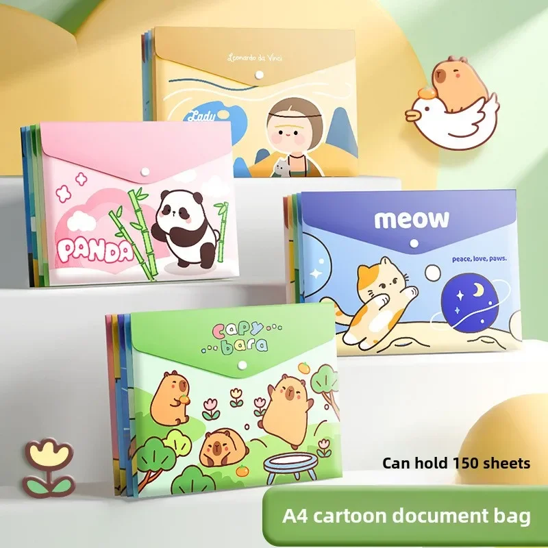 5PCS A4 Large-capacity Cartoon File Bag Stationery Storage Document Bag Zip File Folder Office & School Supplies Filing Products