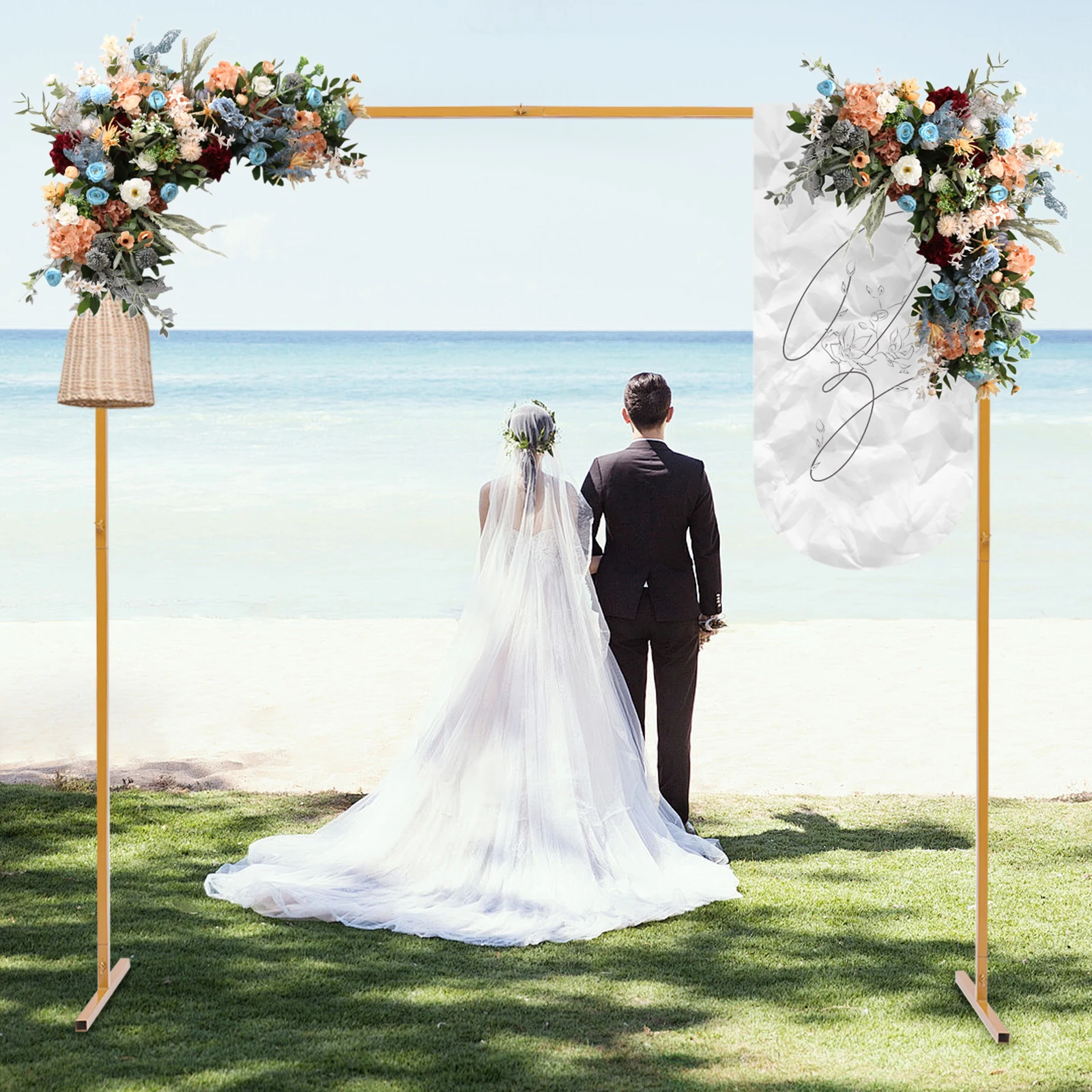 

2x1.5m/2x2m/2.4x2.4m Metal Wedding Stand,Gold/White Backdrop Frame,Wedding Square Bracket,Decoration Holder,Photo Background