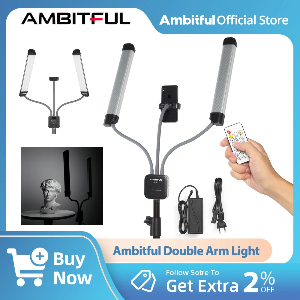 

AMBITFUL AL-20 40W Double Arms Fill LED Light 3000K-6000K Long Strips LED Light with LCD Screen for Photo Studio Live Broadcast