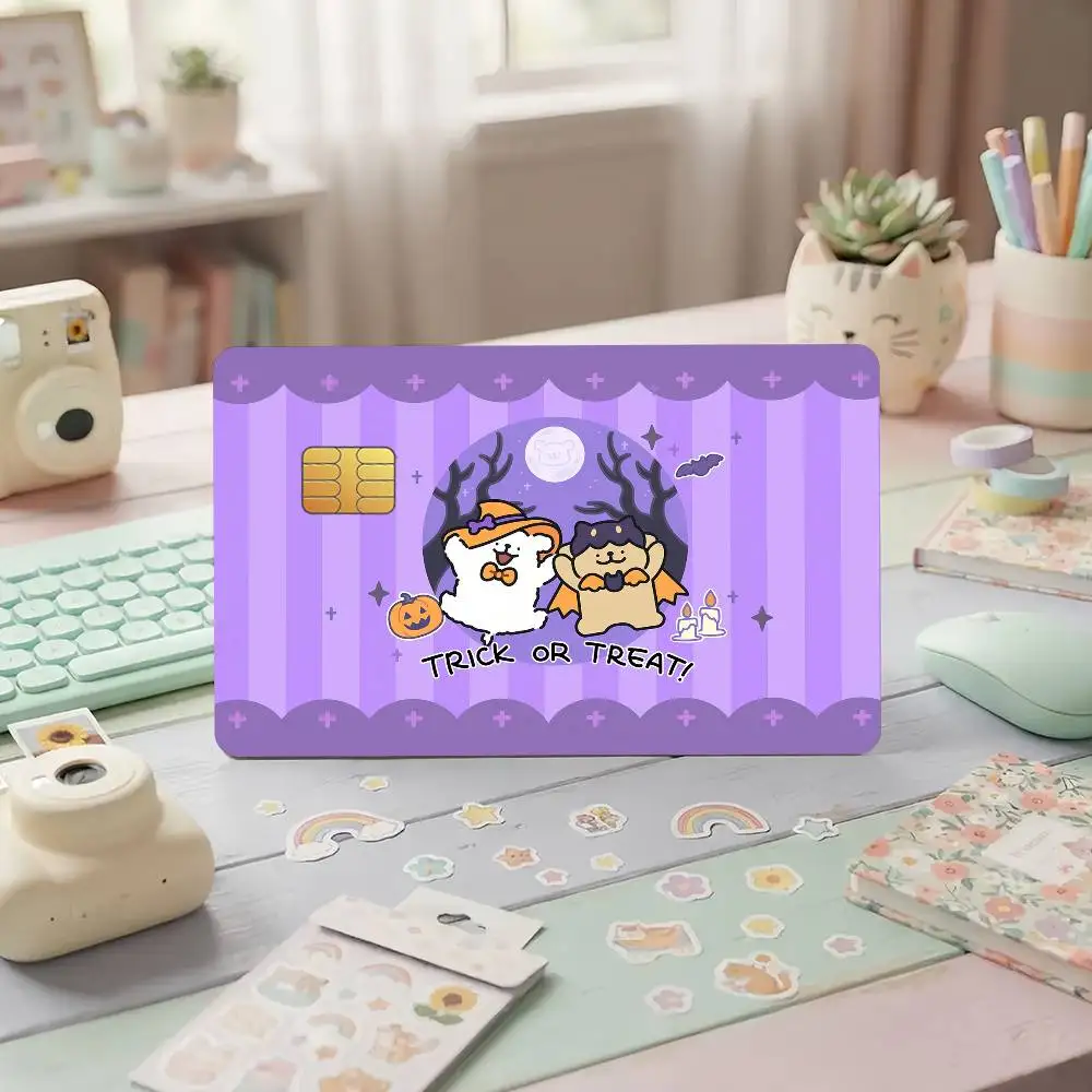 Cartoon Maltese Happy Halloween Credit Card Sticker Waterproof Anti-Scratch 4PCS Bank Debit Traffic Cover Decoration