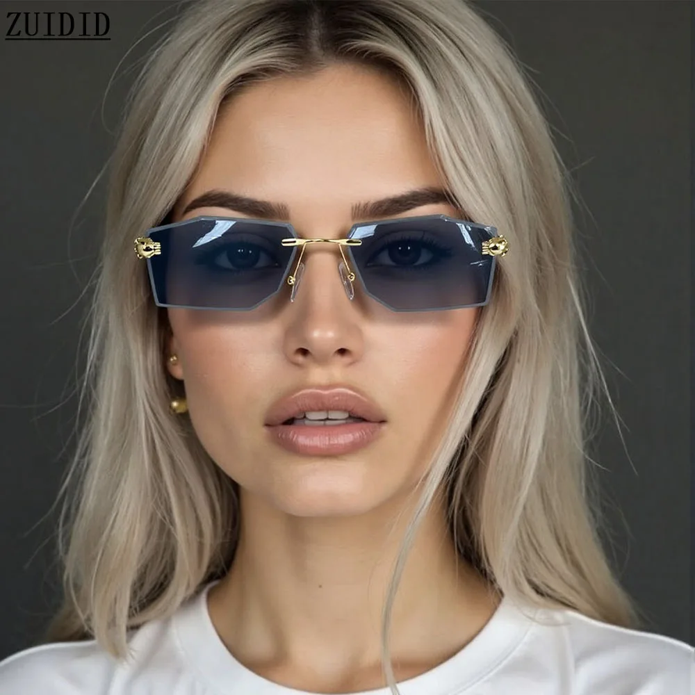 Nuevo en gafas De Sol sin montura para Mujer, gafas De moda 2025, gafas con protección solar, Lentes De Sol De lujo para Mujer, Lunette Soleil Femme