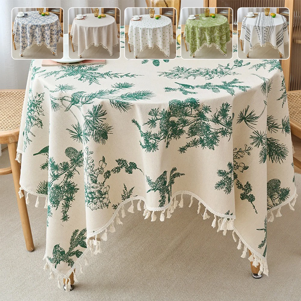 

Retro Table Cloth Round Leaf Pattern Tablecloths with Tassels Covers Wedding Party Banquet Dining Table Decor Toalhas De Mesa