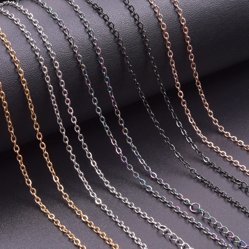 5pcs/Lot Width 1.6/2mm Cross Chain Stainless Steel Necklace For Women Men DIY Jewelry Rainbow/Black/Silver/Gold/Rose Gold Color