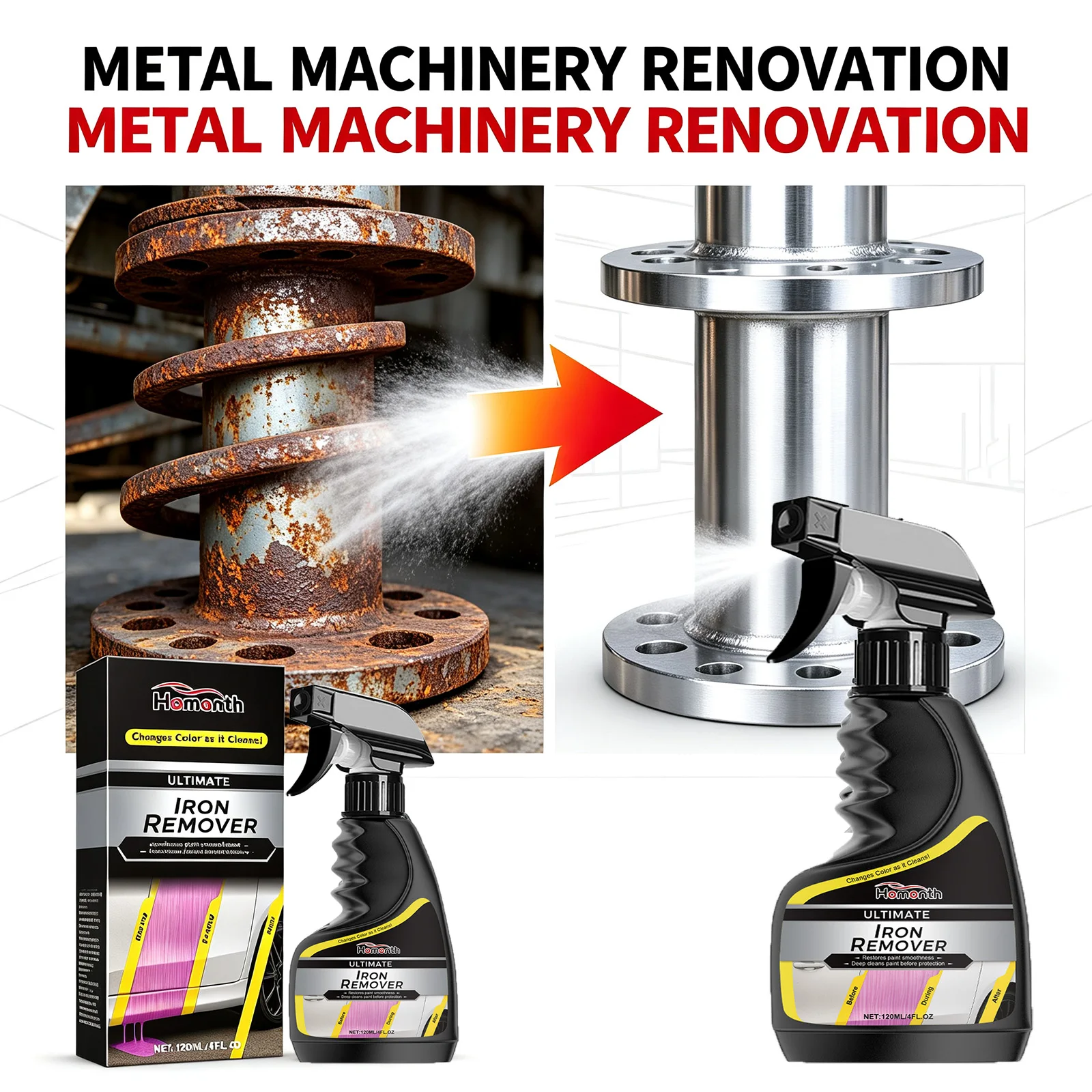 Universal Car Rust Remover Spray – Fast-Acting Wheel Hub & Exhaust Pipe Derusting Agent Metal Oxide, Anti-Corrosion Protection