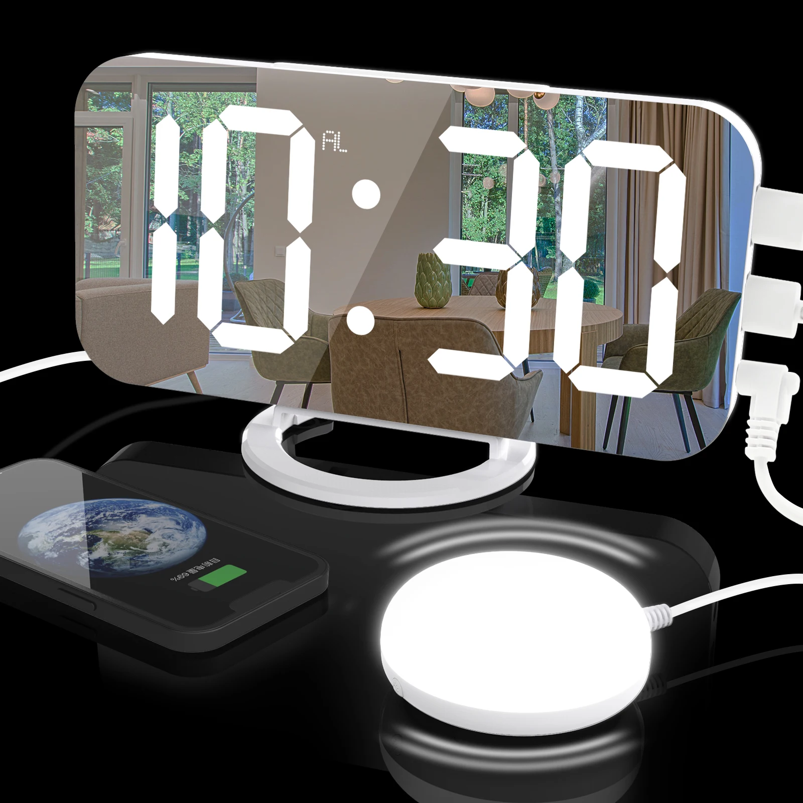 

New Creative Led Vibration Alarm Clock Multifunctional Dual USB Charging Mute Bedside Luminous Automatically Adjust Brightness