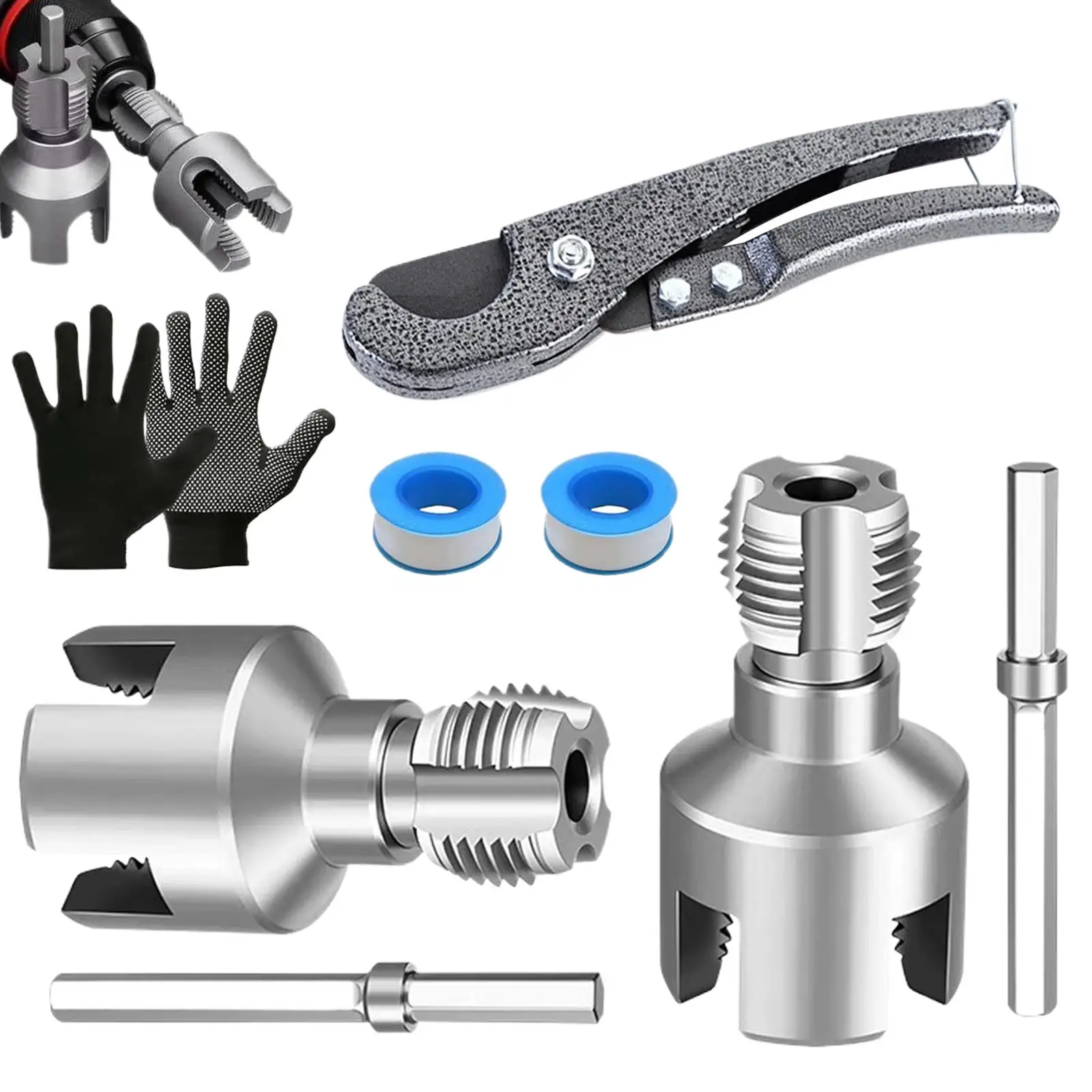 Pipe Threader with Gloves Dies Integrated Heavy Duty Threading Tool 7-Piece External Pipe Threader Kit for Indoor Industrial
