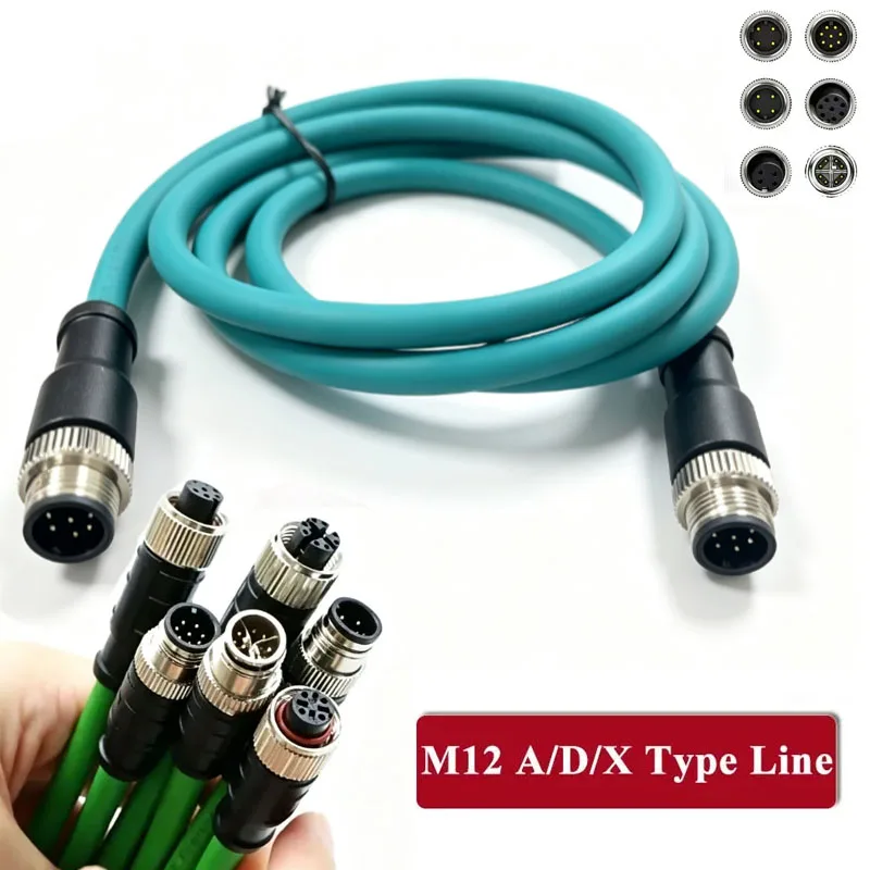 M12 A/D/X Type Male to Male to Female Profinet Industrial Line 4 8 Pin Extension Wire Shielded CAT6 Ethernet Network Coding Cord