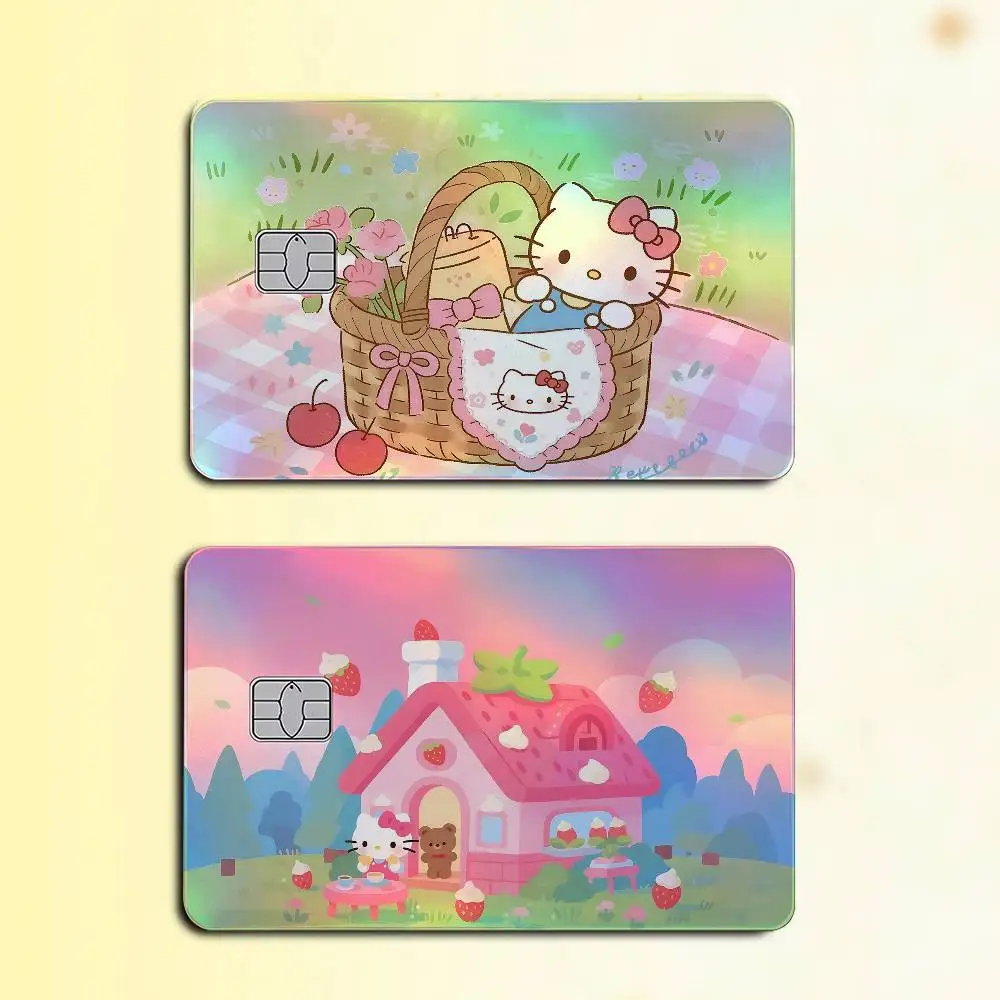 H-Hello Kitty Laser Holographic Card Skin Sticker For Credit Debit Cards - 4pcs/Set Waterproof Scratch-Resistant Protector