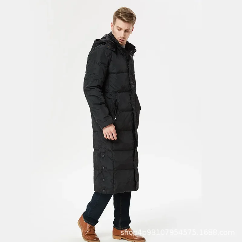 

2023 New Extended White Duck Down Jacket Men Thickened Warm Business Trench Coat Mens Black Hooded Down Jackets Chaquetas Hombre