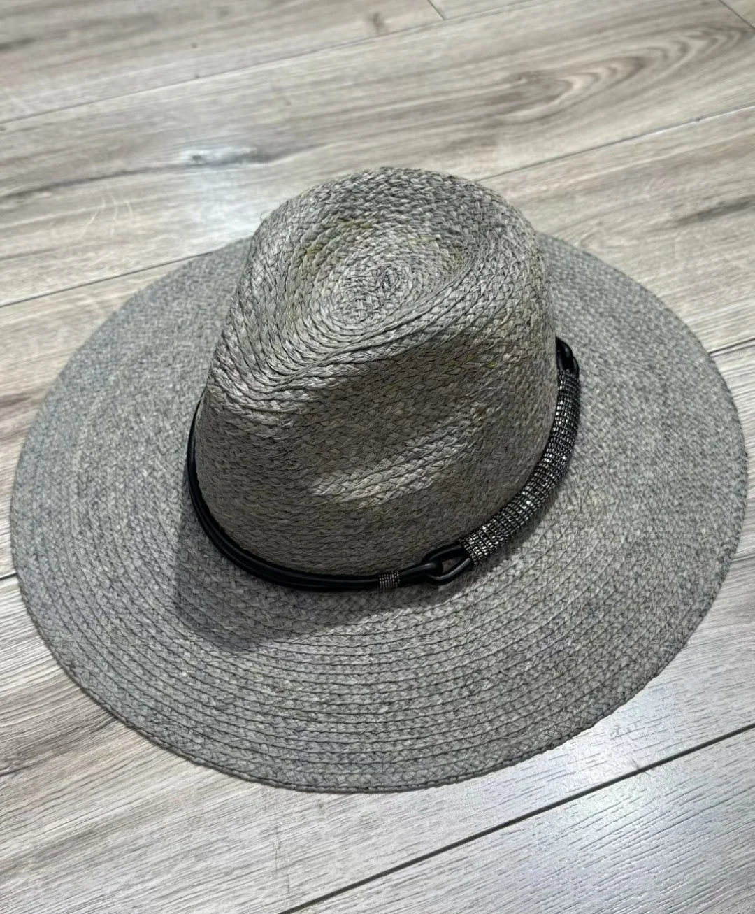 

Spring/Summer Wide-Brimmed Raffia Straw Hat with Beaded Chain—Women's Sun Protection & Beach Vacation Hat