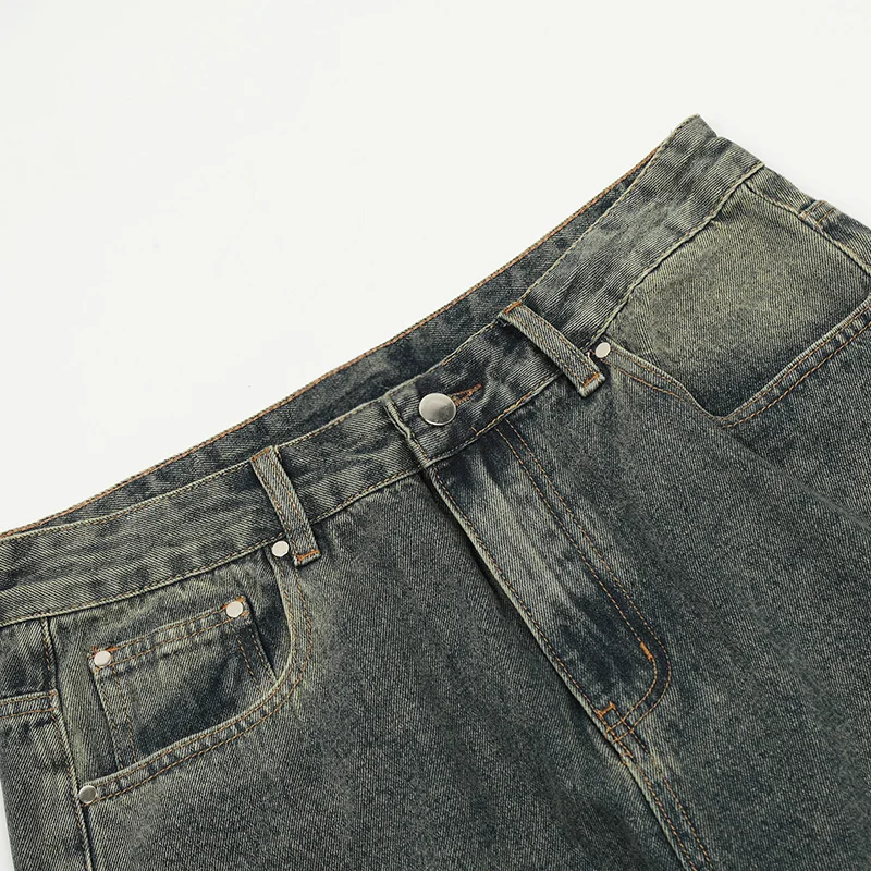 UPRAKF Split Patchwork Design Straight Jeans Streetwear Wide Leg Denim Loose Autumn Fashion Basic High Street