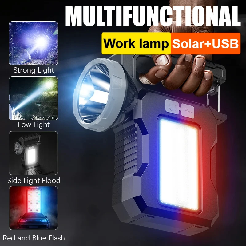 

Solar Power LED Flashlights Multifunctional Portable Light Rechargeable Camping Work Light Solar Charging 4 Lighting Modes Torch