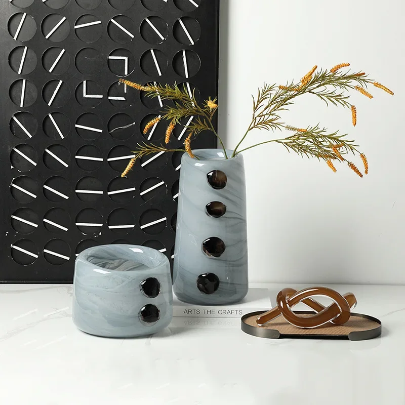 *Yd^ Glass Vase Creative Pebble Relief Flower Vase Flower Arrangement Accessories Terrarium Home Decoration Accessories
