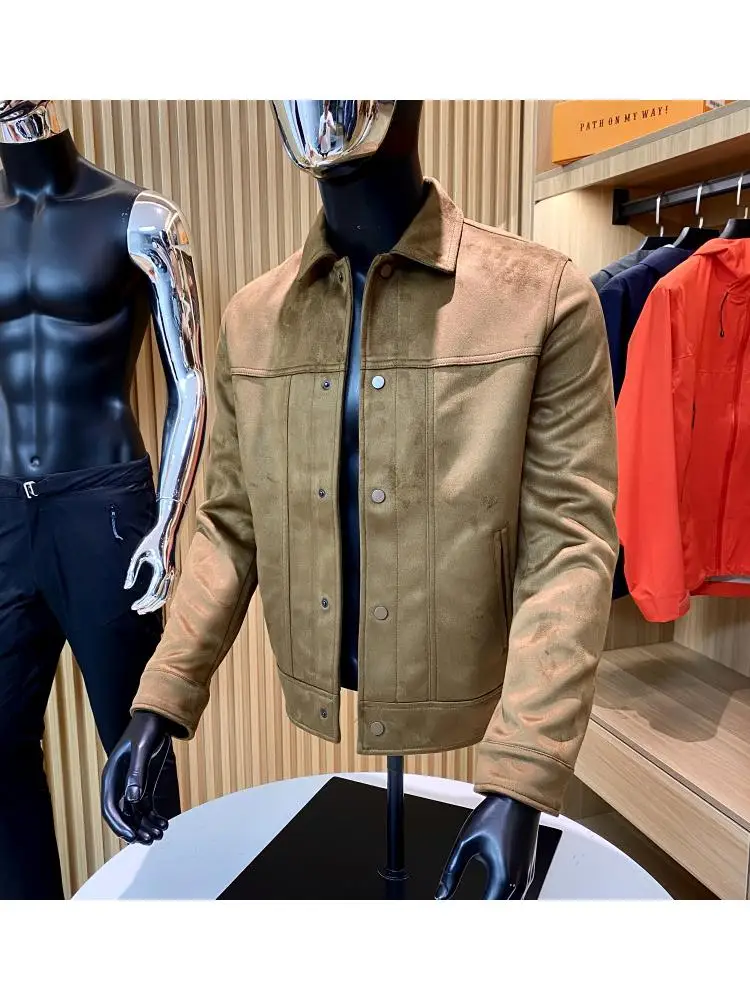 

Мужская замшевая куртка Spani High-End: новая осенняя коллекция, винтажный стиль, для активного отдыха, молодежная мода, приталенный крой, длинный рукав