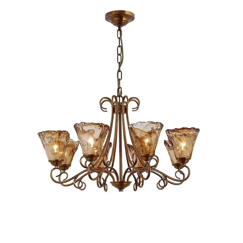 

American all-copper living room chandelier new designer creative retro French villa dining room glass bedroom study light