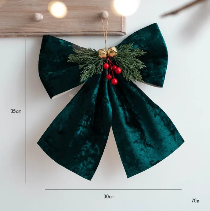 จี้โบว์สไตล์เกาหลี ของประดับตกแต่งคริสต์มาส โบว์กำมะหยี่สีแดง 3 มิติ พร้อมกระดิ่ง ของตกแต่งเทศกาล ของประดับงานปาร์ตี้