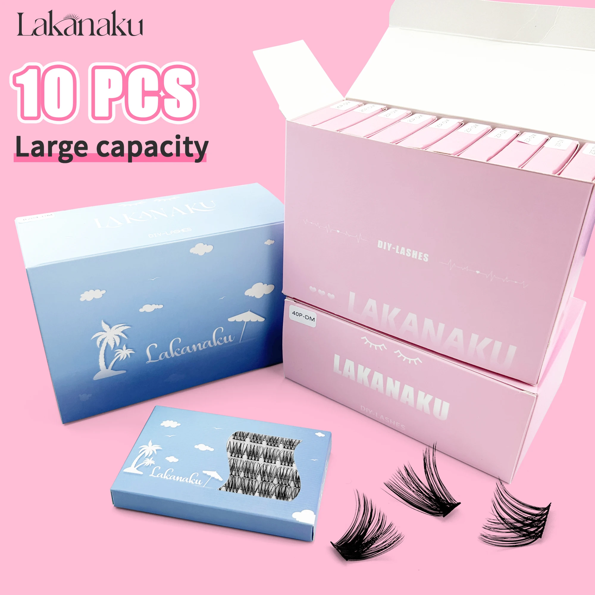 LAKANAKU 10Pcs/Lot Cluster Lashes Kit 3 Rows Individual Eyelashes Extensions Soft Bundles Natural Style Large Package For Gift