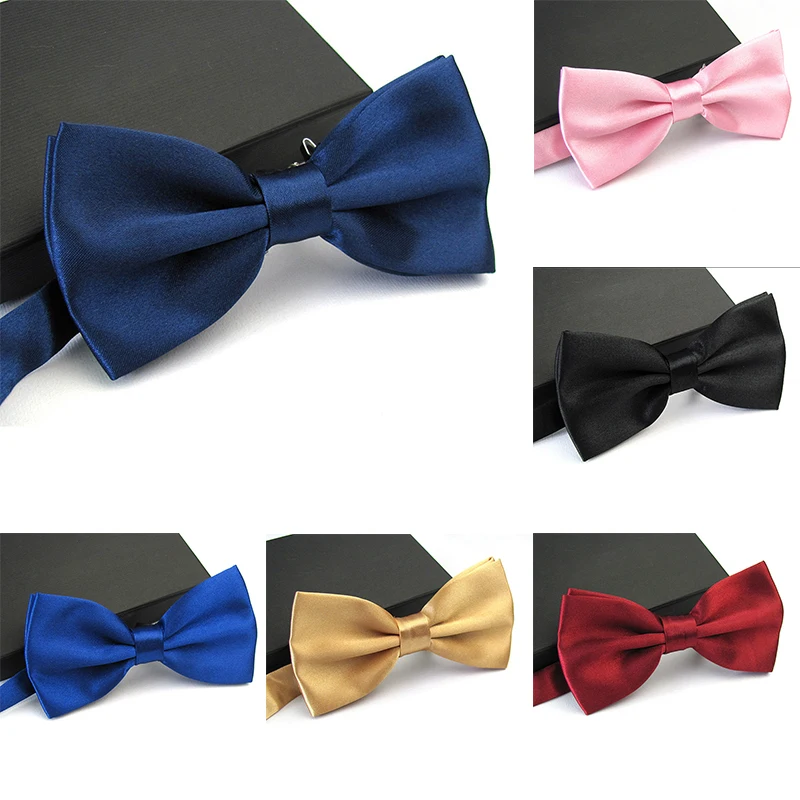 1pc Men's Satin Bowtie Classic Bow Tie Solid Color Adjustable Necktie For Wedding Party