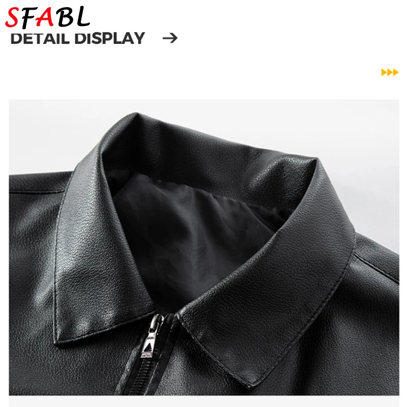 New Fashion Motorcycle Men\'s Leather Jacket Windbreak PU Leather Coat Men Biker Warm Autumn Winter Outerwear Men\'s Clothing 3XL