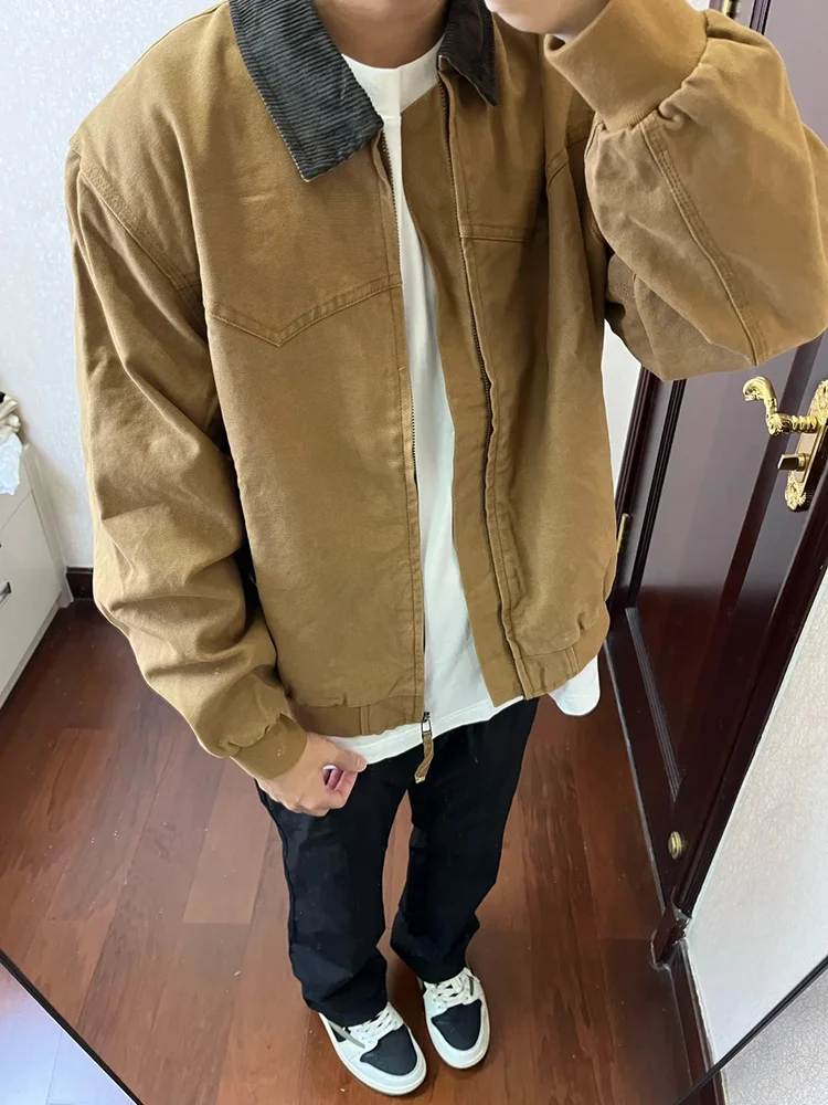 

Waed Canvas Detroit Workwear Jaet Men's Spring Autumn Vintage oulder Flip Collar American Baseball orm Long Sve ...