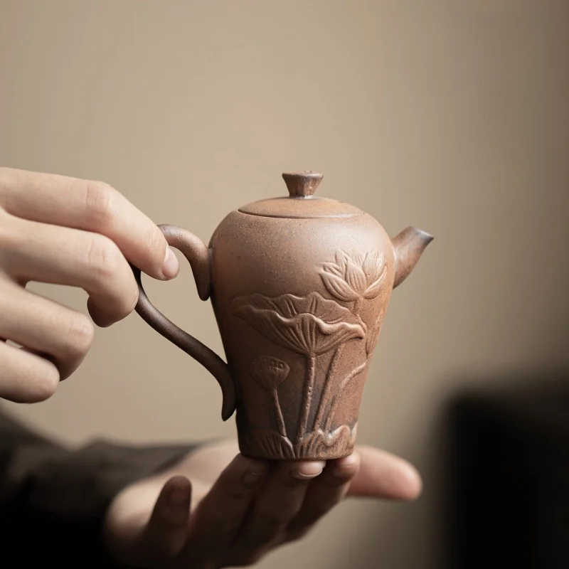 Tetera de cerámica rugosa sin esmaltar de 140ml, tetera de loto con relieve creativo, tetera de cerámica nutritiva para el hogar, tetera Retro china