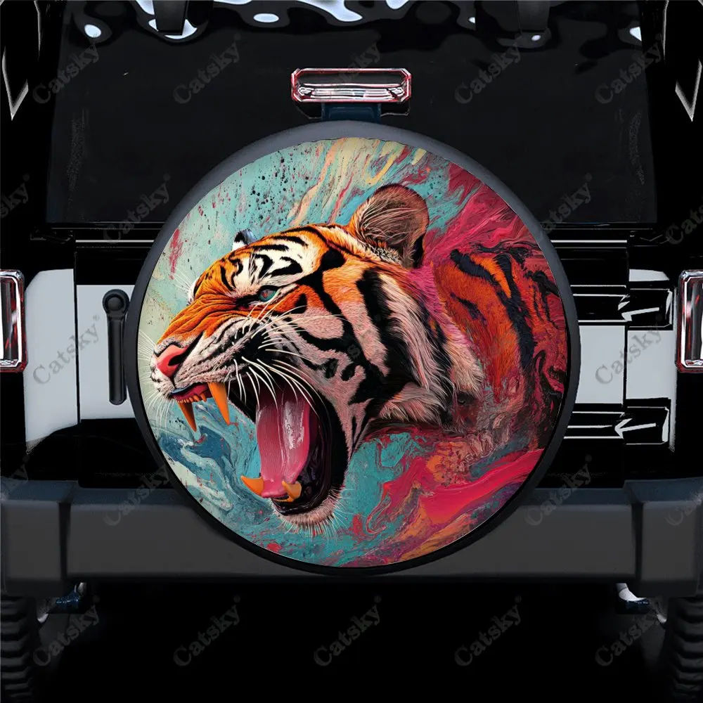 Angry Roaring Tiger Polyester Universal Auto Accessories Car Spare Wheel Tire Cover Wheel Covers for Trailer SUV Truck Camper